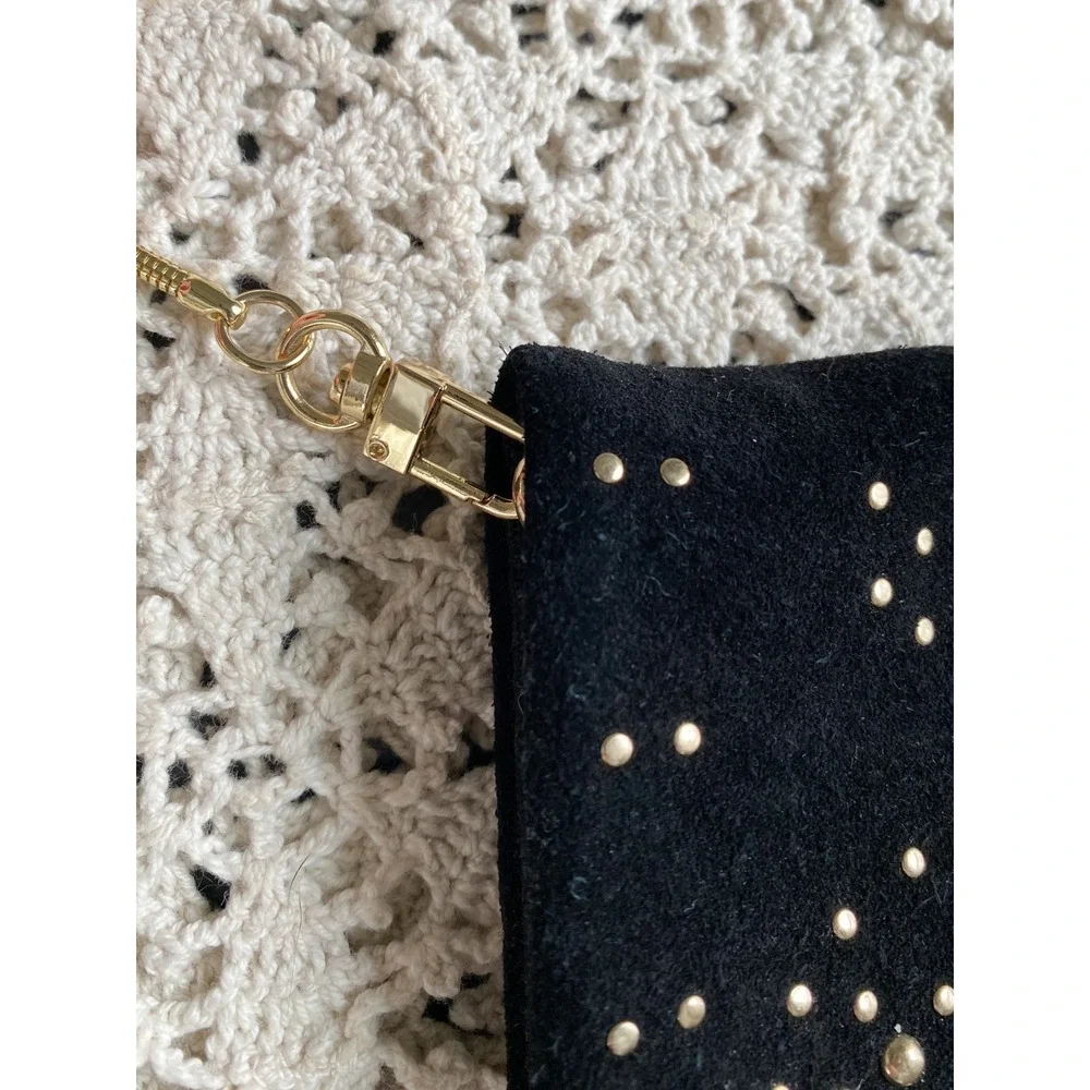 Free People Kingston Crossbody‎ Bag Black Suede Gold Studded Clutch Boho Glam